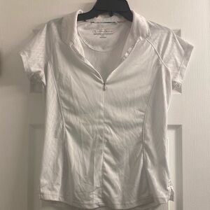 Pebble Beach White Short-Sleeve Zip Front Polo Shirt